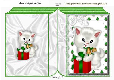 White Kitty with Present and White Bow Folded Book