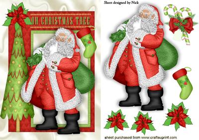 Santa with Christmas Tree and Stocking