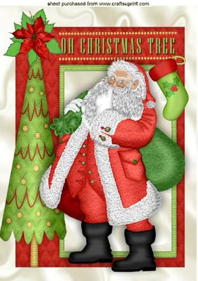 Santa with Christmas Tree and Stocking A4