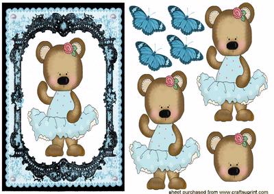 Cute Little Bear in Sky Blue Dress on Lace Frame