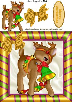 Cute Reindeer with Bell 8x8