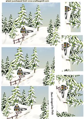 Pretty Christmas Snow Scene with Cottage Pyramids