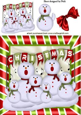 Singing Snowmen in Ribbon Frame 8x8