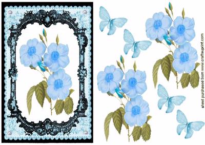 Pretty Sky Blue Flowers in Matching Lace Frame