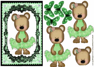 Cute Bear in Green Dress in Lovely Lace Frame
