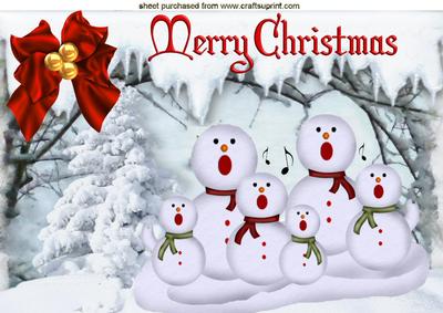 Carol Singing Snowmen in Snow Scene A4