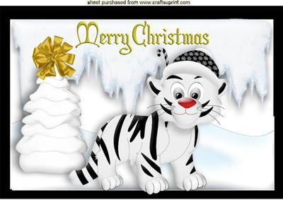 Snow Tiger in Santa Hat with Tree in the Snow A4