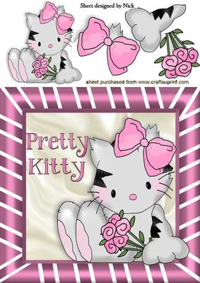 Pretty Kitty with Flowers in Ribbon Frame 8x8