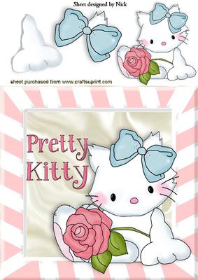 Pretty Kitty with Rose in Ribbon Frame 8x8