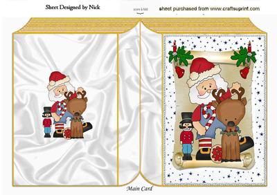 Santa with Reindeer on a Scroll Folded Book