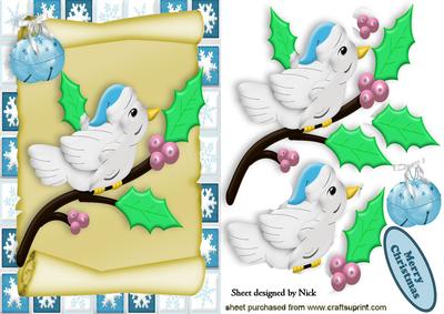 Little Bird on a Branch with Santa Hat and Bells