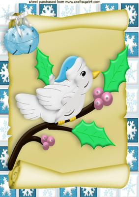Little Bird on a Scroll in Santa Hat A4