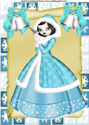 Snowlady with Little Bird on a Scroll with Bells A4
