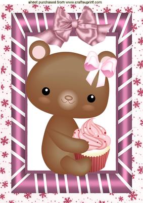 Little Bear with Cupcake and Bow A4