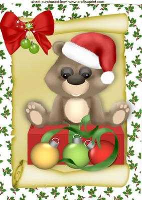 Little Bear with Baubles on a Scroll A4
