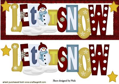 Let It Snow Red/gold Christmas Words with Stars Dl