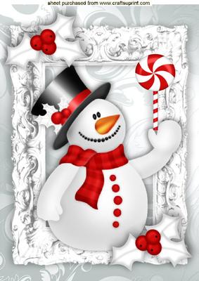 Cute Snowman with Candy Cane A4
