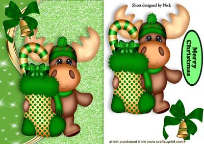Reindeer with Stocking and Green Bell