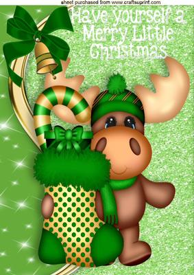 Reindeer with Stocking and Bell in Green A4