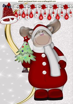 Cute Moose in Santa Hat with Red Bell A4