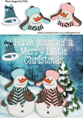 Jolly Snowmen in Pink and Blue 8x8