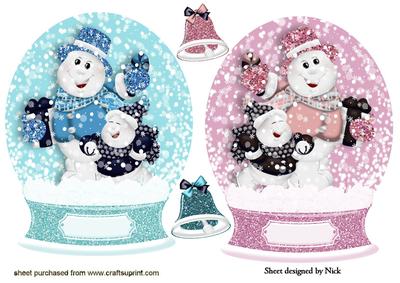 Learning to Skate Snowmen Snow Globe Toppers
