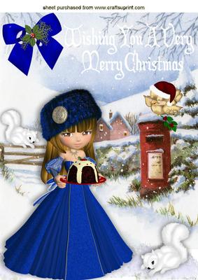 Pretty Lady in Blue Taking Christmas Pud to the Family A4