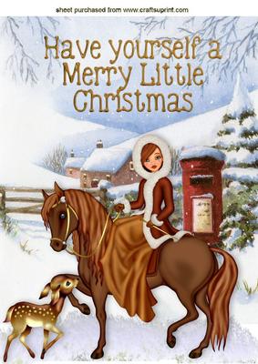 Pretty Lady Horse Riding in the Snow with Deer A4
