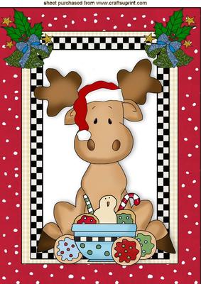 Moose in a Santa Hat with Holly and Bells A4