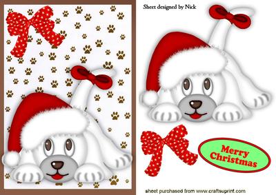 Cute Puppy in Santa Hat with Star Bow