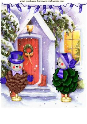 Christmas Snow Scene with Snowmen Topiary A4