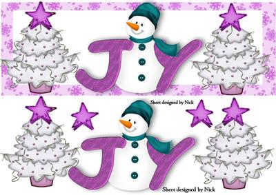 Snowman with Joy, with Christmas Trees Dl