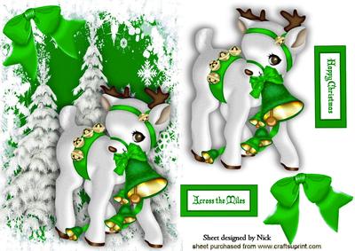 Cute Little Deer with Green Jingle Bells A5