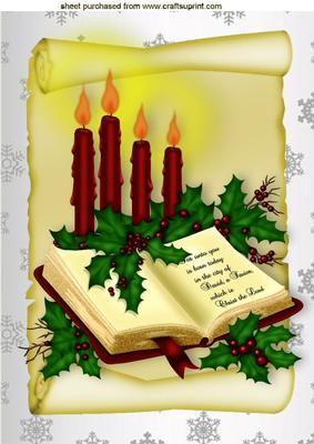 Candles on a Scroll with Holy Bible A4