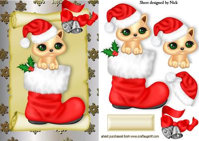 Cute Kitty with Bell in Santa Boot