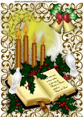 Beautiful Gold Candles with Holy Bible and Doves A4