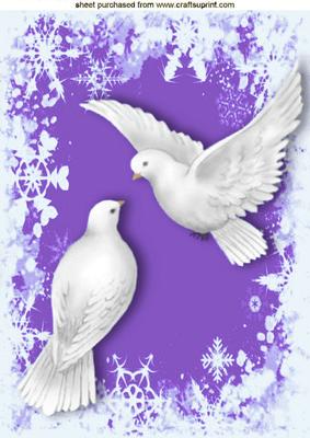 Beautiful Doves in Lilac Snowflake Background A4