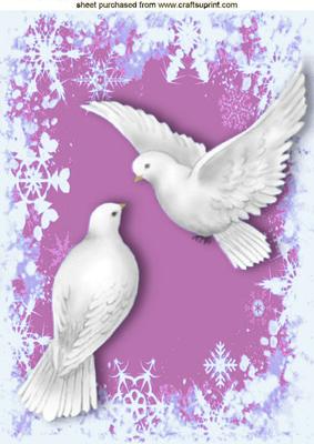 Beautiful Doves in Pink Snowflake Background A4