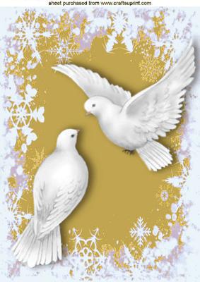 Beautiful White Doves in Gold Snowflake Background A4