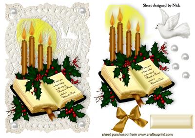 Ecru Lace with Holy Bible and Gold Candles