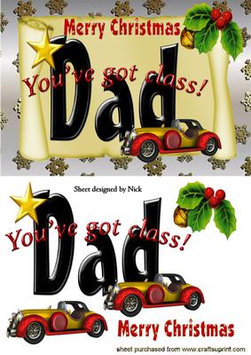 Dad with Vintage Car for Christmas on a Scroll