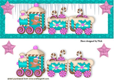 Candy Pink/turq Gingerbread Train with Stars Dl