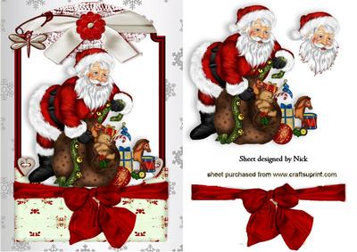 Santa with Big Red Bow in Lace Frame