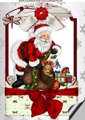 Santa with Big Red Bow in Lace Frame A4