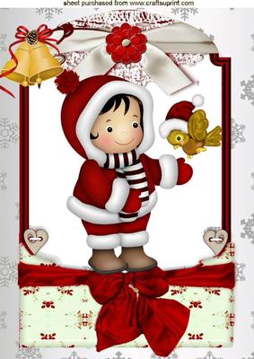 Little Snowgirl with Bird in Lace Frame A4