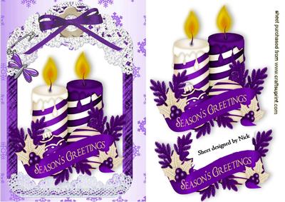 Pretty Purple Christmas Candles in Lace Frame