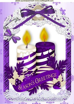 Pretty Purple Candles in Lace Frame A4