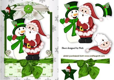 Santa and Snowman in Lace Frame