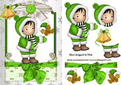 Little Snow Girl in Green in Lace Framee