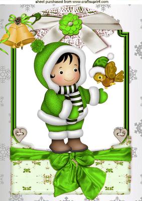 Little Snow Girl in Green in Lace Frame A4